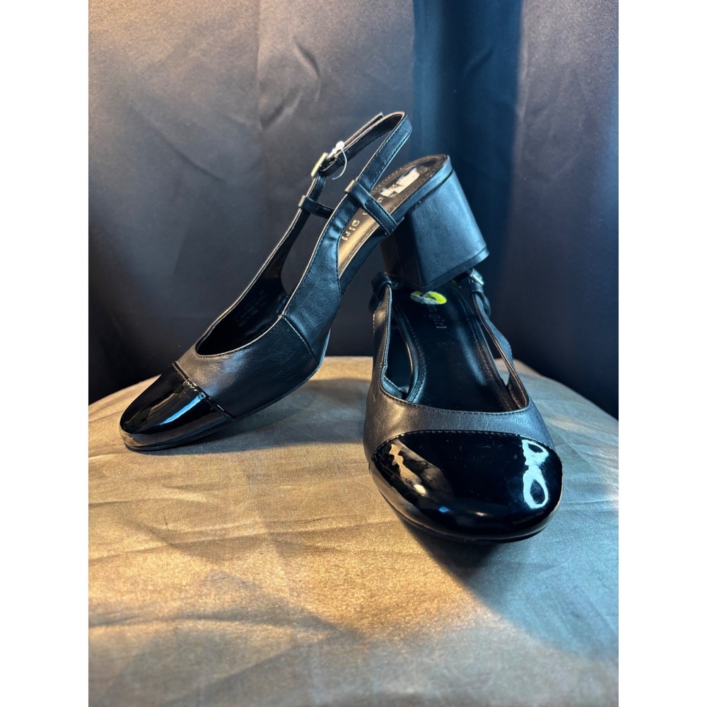 Madden Girl Womens Black Cap Toe Slingback Block Heel Pumps Size 9.5